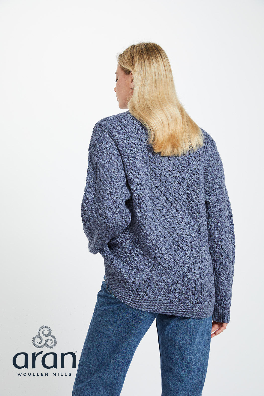 Unisex Merino Wool Aran Sweater - Denim Marl