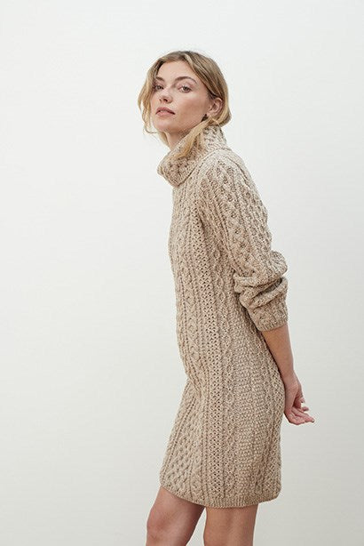 Merino Wool Cable Knit Cowl Sweater Dress