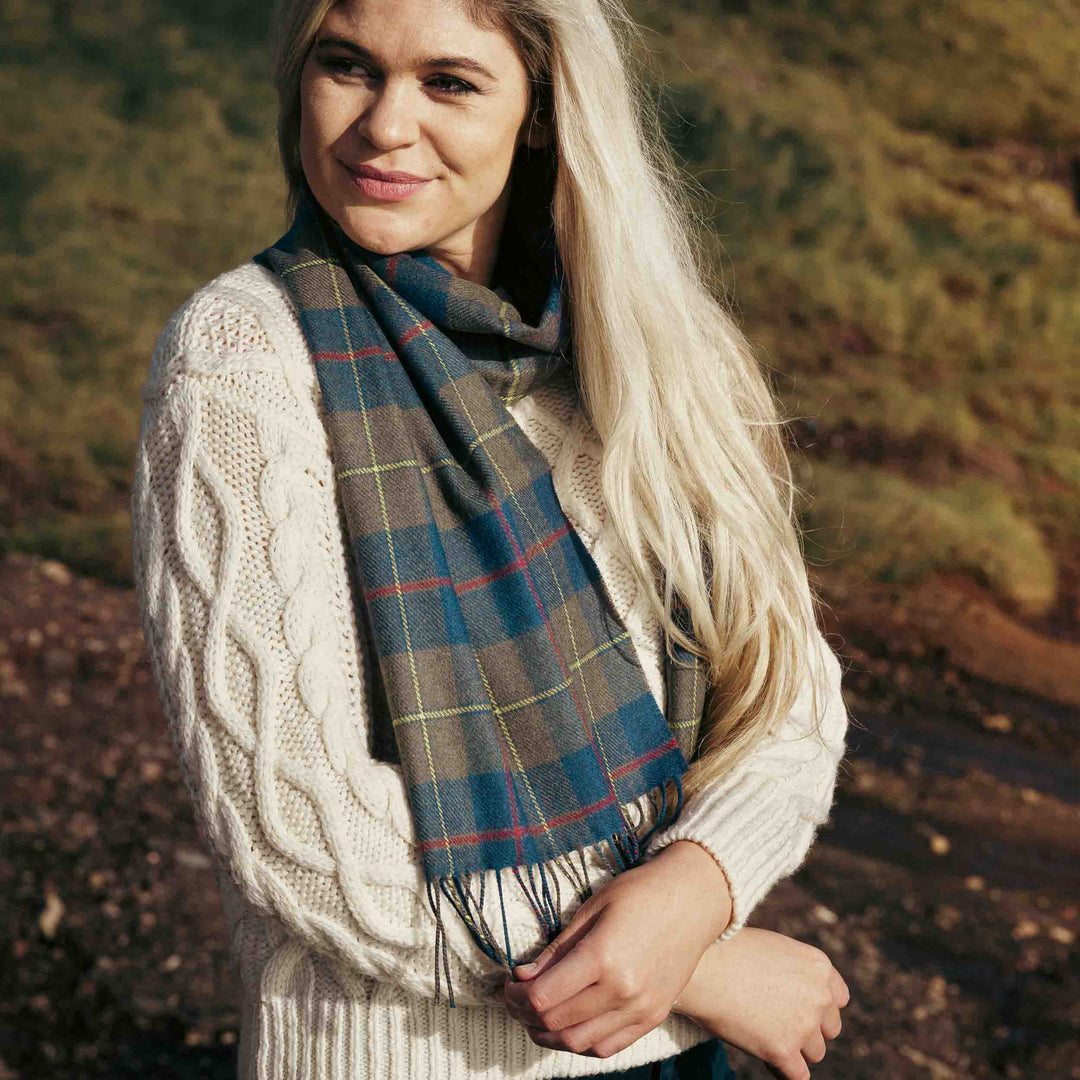 Merino Luxury Wool Scarf Loden Indigo Plaid