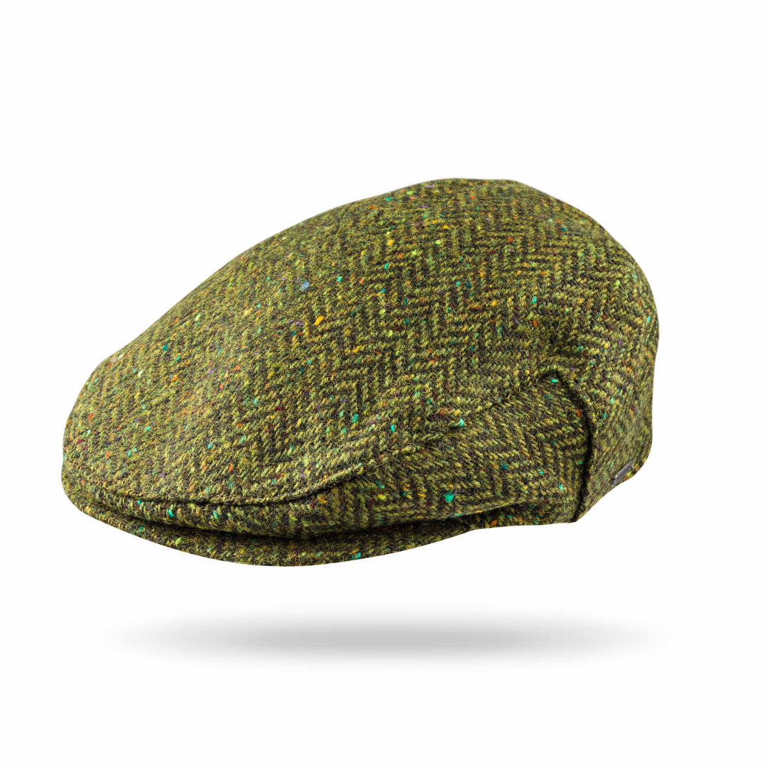 John Hanly Irish Tweed Cap Moss Green Donegal Herringbone