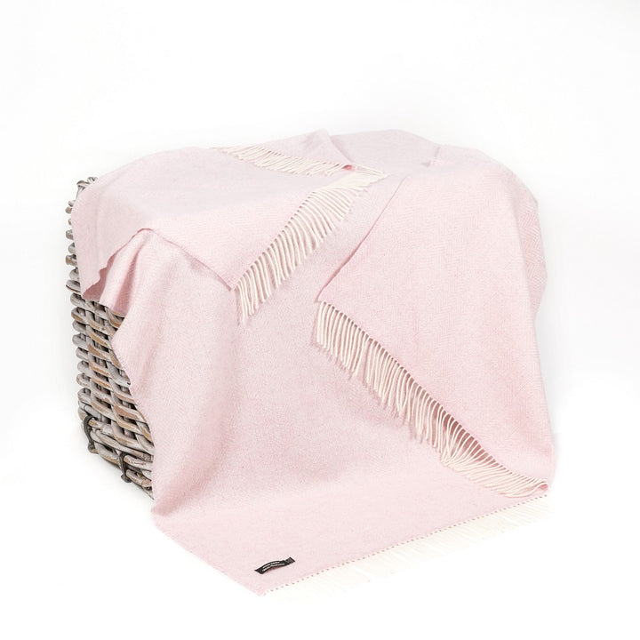 Cashmere Throw Baby Pink Herringbone
