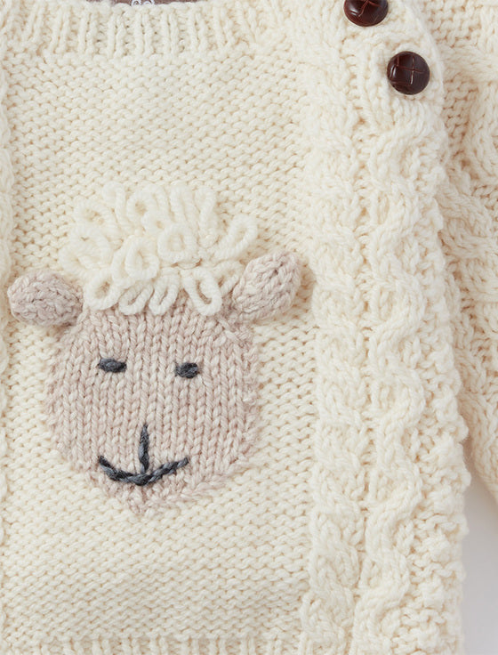 Hand knit Baby Sheep Aran Crew Neck Sweater