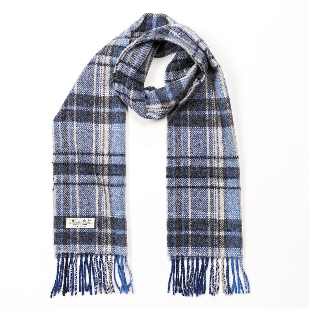 Lambswool Scarf – Blue Grey and Cream Mix Check