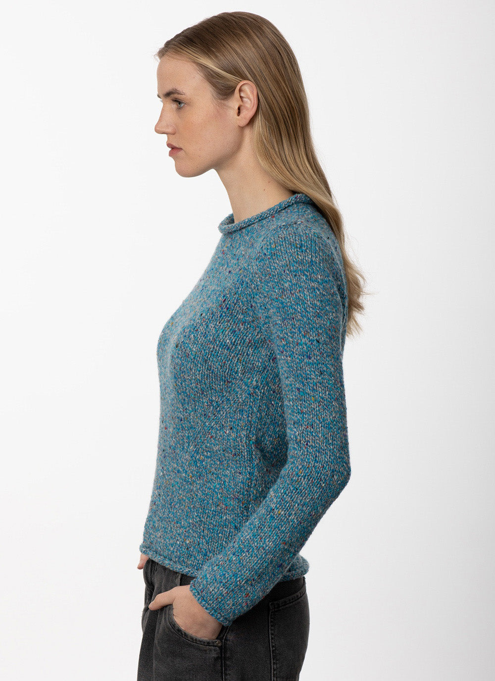 Fisherman Rolled Neck Sweater – Bright Teal