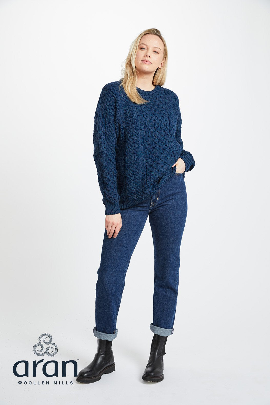 Aran Traditional Unisex Aran Sweater -Atlantic Blue