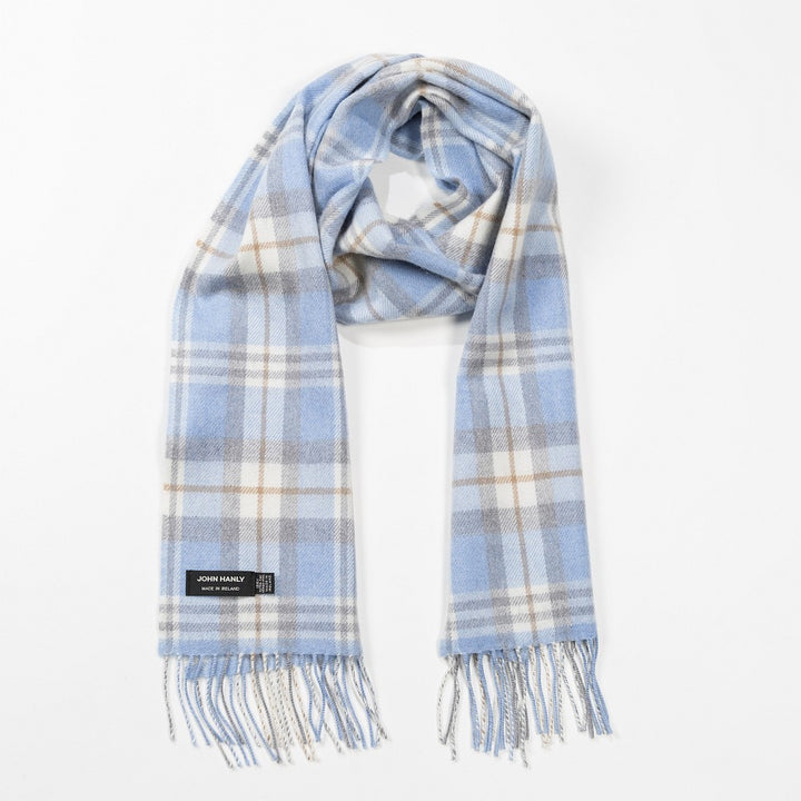 Merino Luxury Wool Scarf –  Baby Blue Cream and Cream Check