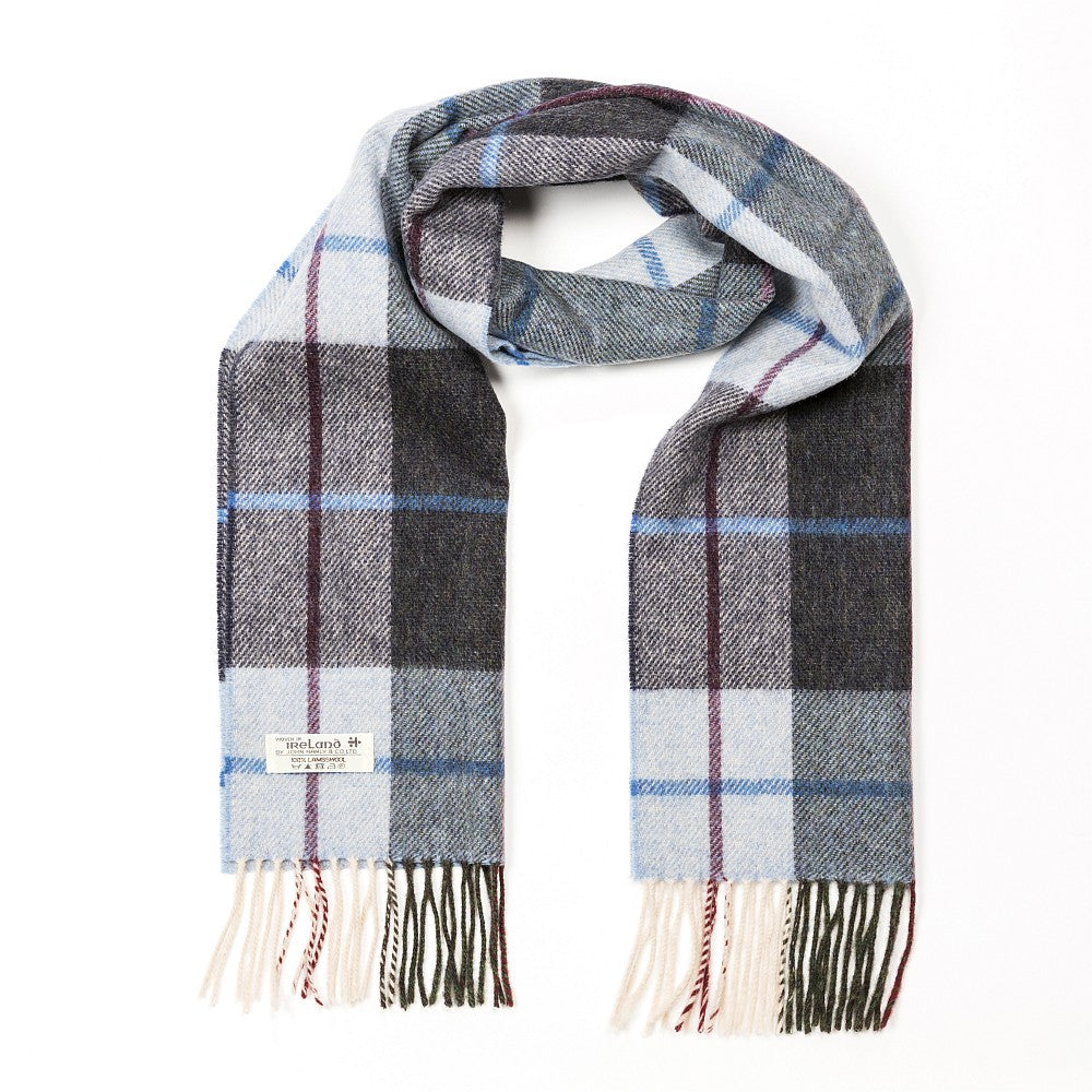 Lambswool Scarf – Light Blue Charcoal Check